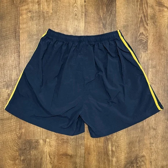 Vtg Y2K Adidas Mens Athletic Shorts Sz XL Nvay Blue Gold Yellow Stripe Sides - Picture 2 of 14